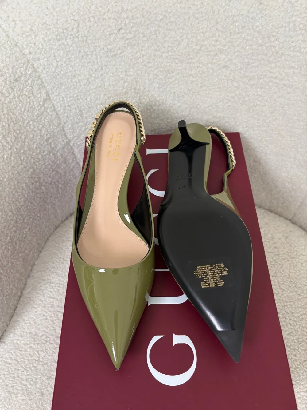 Gucci Signoria Patent Slingback Pump In Green 38